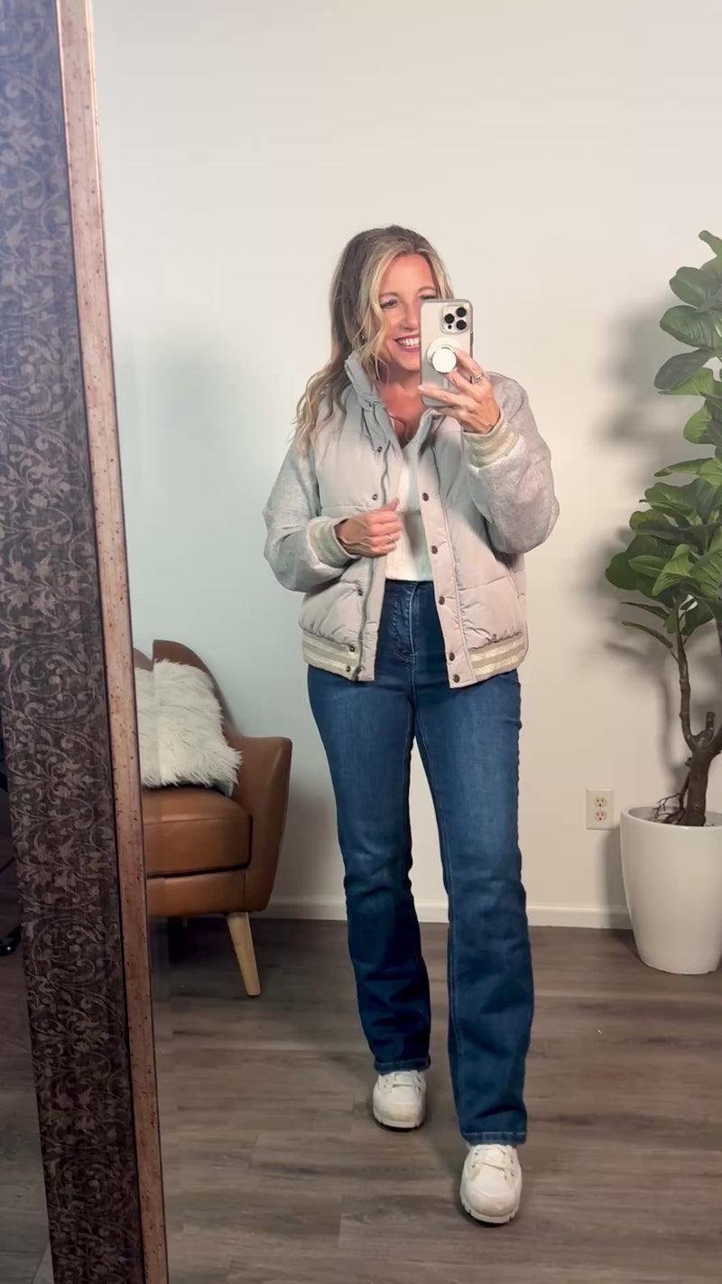 Kimora Mixed Media Puffer Jacket : Stone