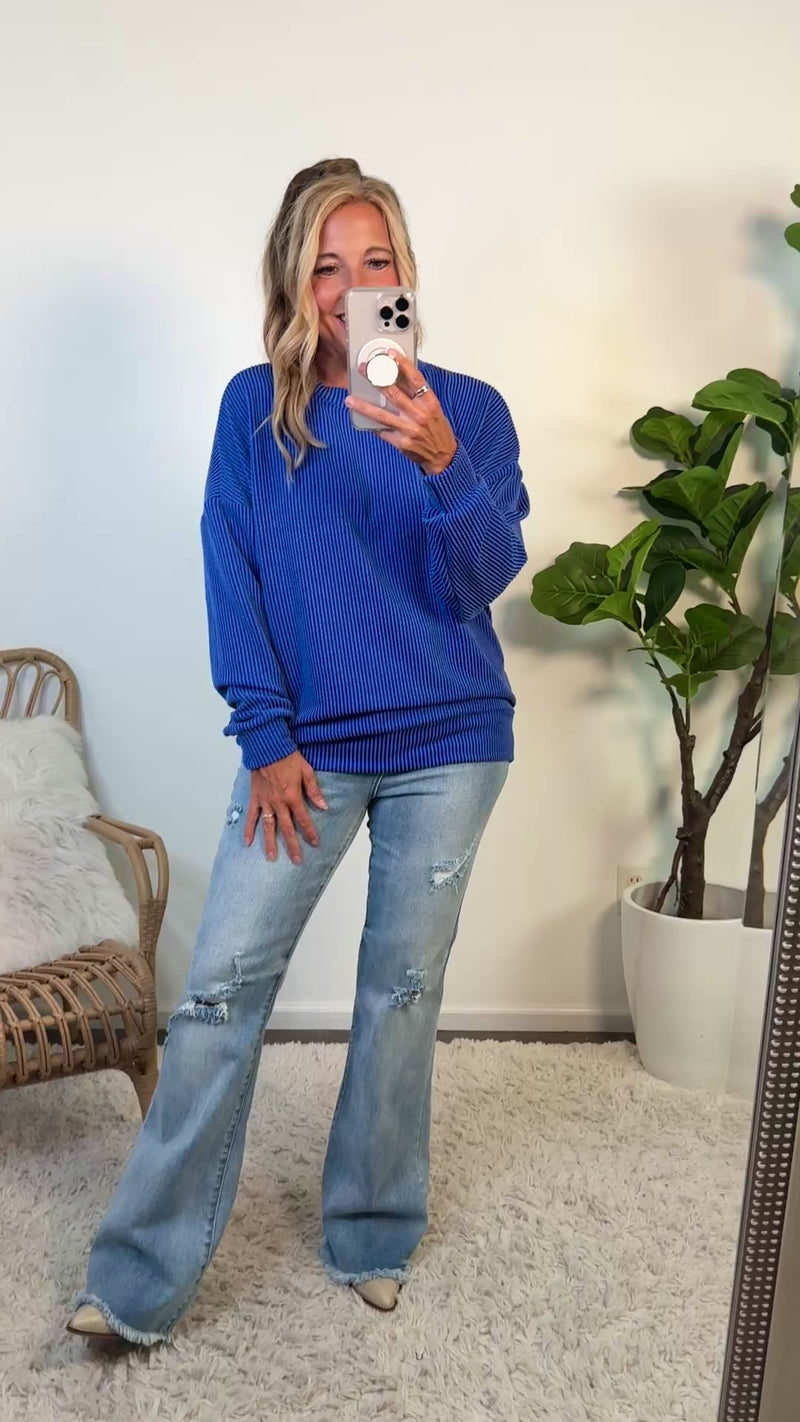 Henlee Ribbed Crew Neck Shirt : Sapphire