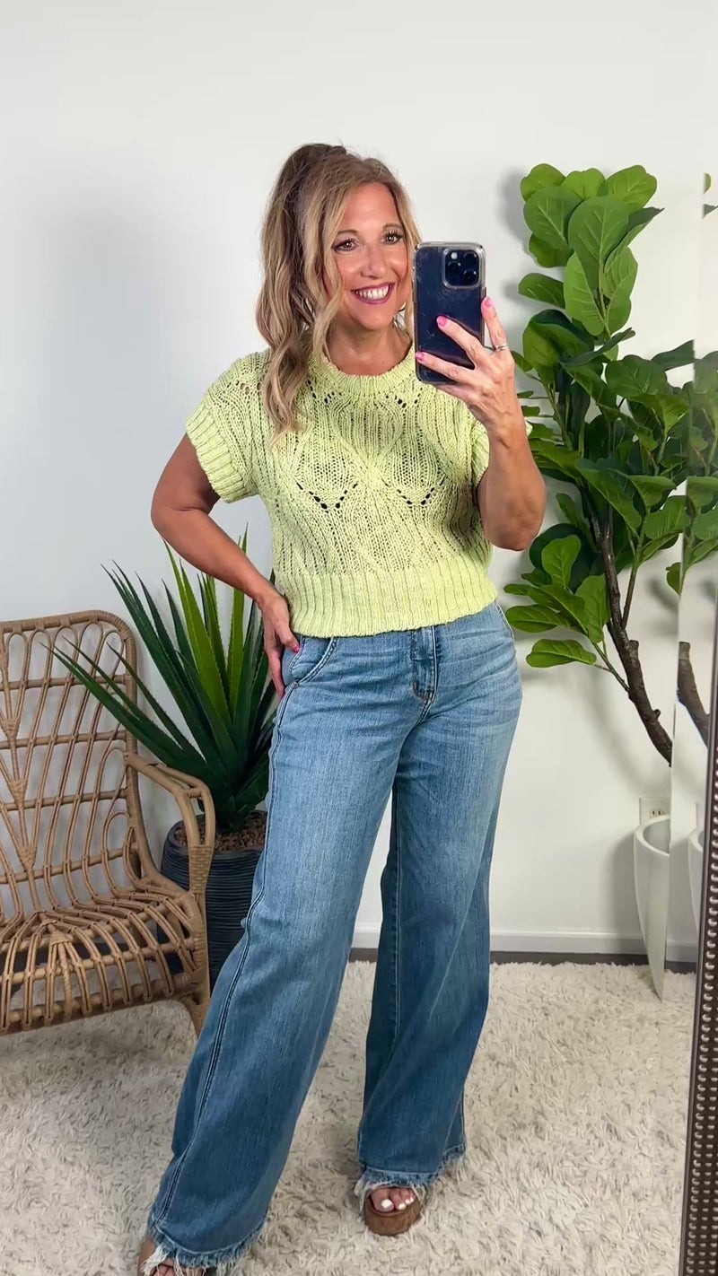 Rasima Cable Knit Sweater Top : Pistachio