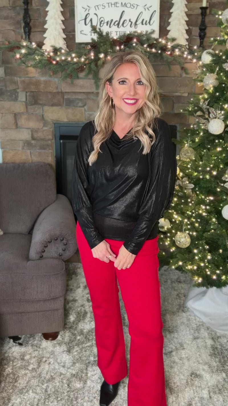 Vintage Christmas Metallic Foil Knit Top : Black