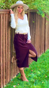 Elaine Stretch Rib Midi Skirt : Chocolate