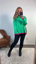 Lucky in Love Sweater : Green & Pink