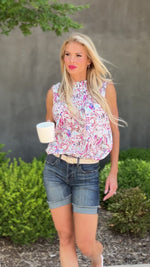 Frolic All Day Sleeveless Smocked Yoke Top : Ivory/Pink/Multi