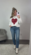 Anything For Love Sparkle Heart Sweater : White/Red