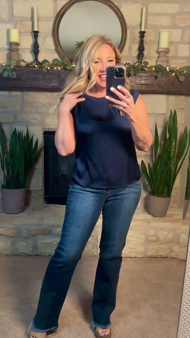 Liverpool Shelli Woven Knit Top : Navy