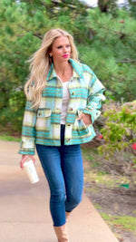 Even Now Fuzzy Plaid Jacket : Turquoise/Chartreuse