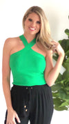Say You Will Criss Cross Neck Ribbed Tank : Green