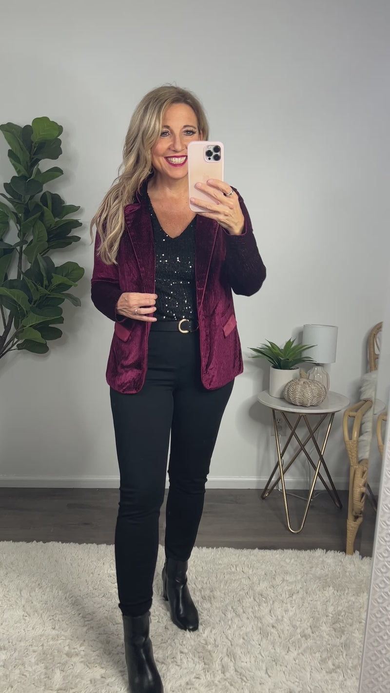 More Than Words Velvet Blazer : Wine