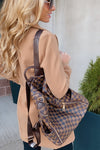 Timeless Style Plaid Zip Up Backpack & Wristlet : Brown