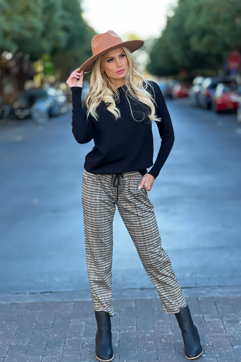 Liverpool Tia Houndstooth Ankle Pant : Tan/Black