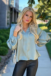 Boho By Day Drop Bubble Sleeve Blouse : Sage