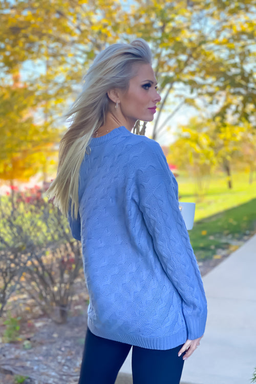 Back To My Roots One Cold Shoulder Cable Knit Sweater : Blue