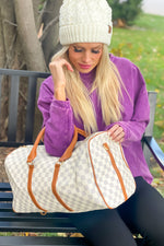 Travel Buddy Plaid Faux Leather Tote Bag : Ivory