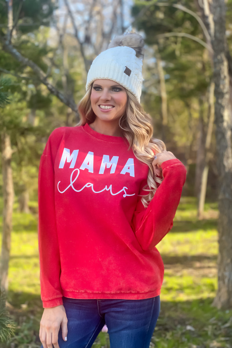 Mama Claus Vintage Corded Pullover : Red