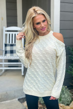 Back To My Roots One Cold Shoulder Cable Knit Sweater : Ivory