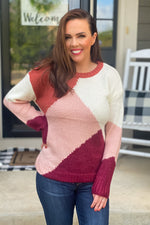 Maple Morning Color Block Knit Sweater : Rust/Ivory/Multi