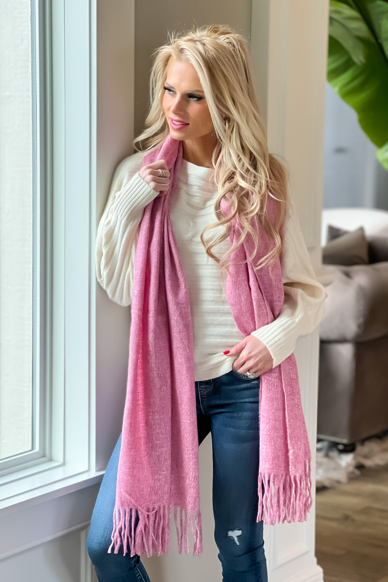 Always Chilly Oversize Heathered Knit Scarf : Pink
