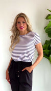 Liverpool Catherine Striped Crew Neck Top : Black/White