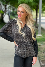 Full Of Passion Zipper Contrast Sleeve Top : Black/Multi