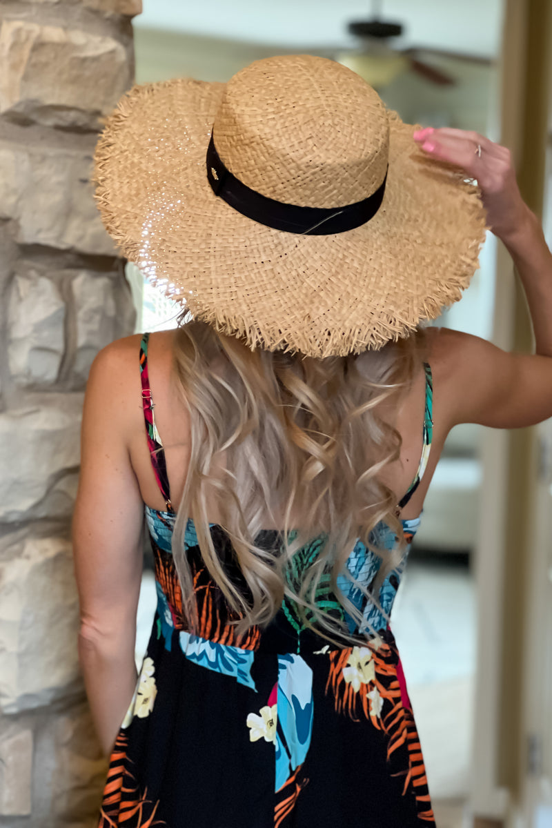 Hampton Sun Hat With Black Belt : Natural