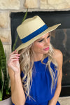 Vista Sun Hat With Blue Belt : Natural