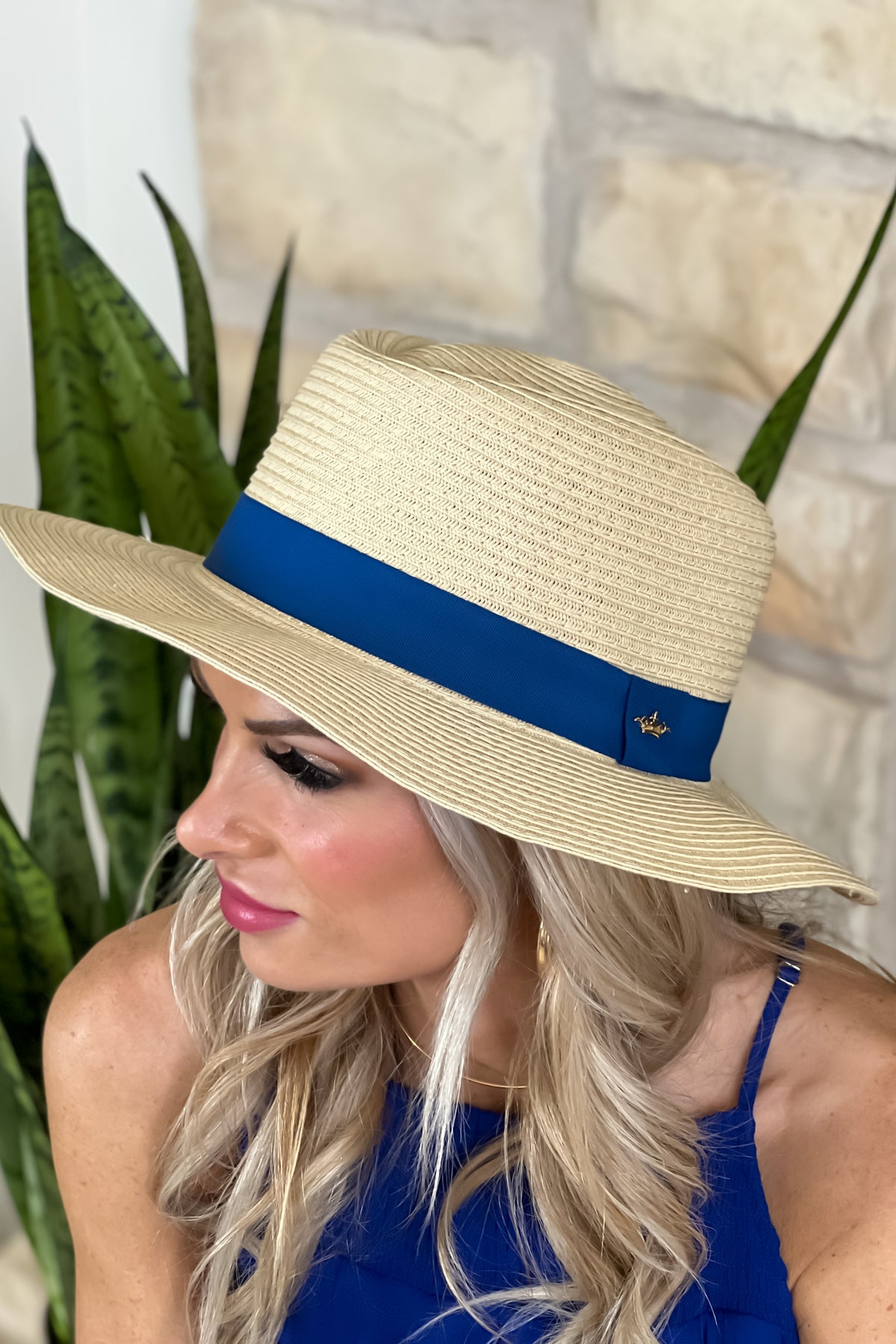 Vista Sun Hat With Blue Belt : Natural