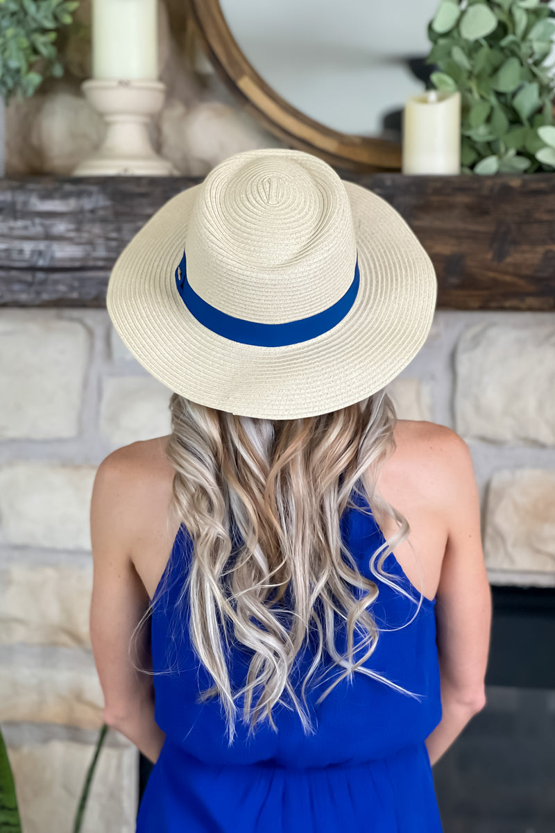 Vista Sun Hat With Blue Belt : Natural
