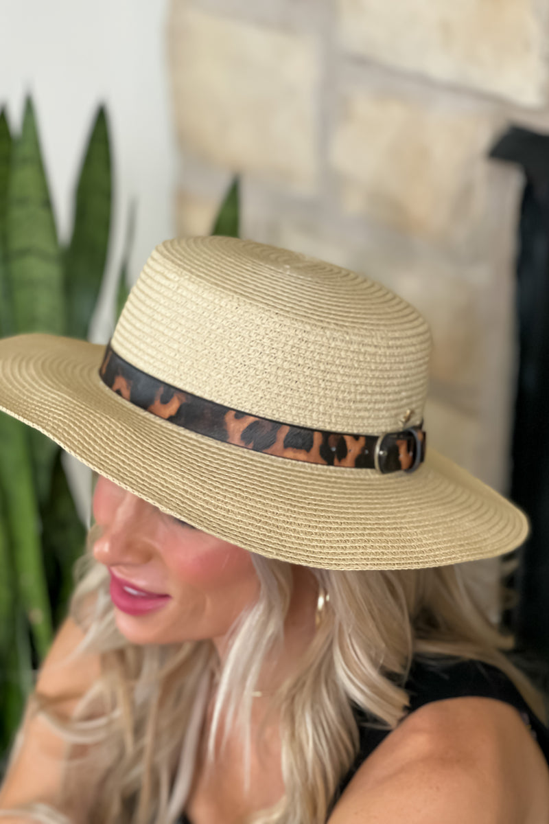 Villa Sun Hat With Leopard Leather Belt : Natural