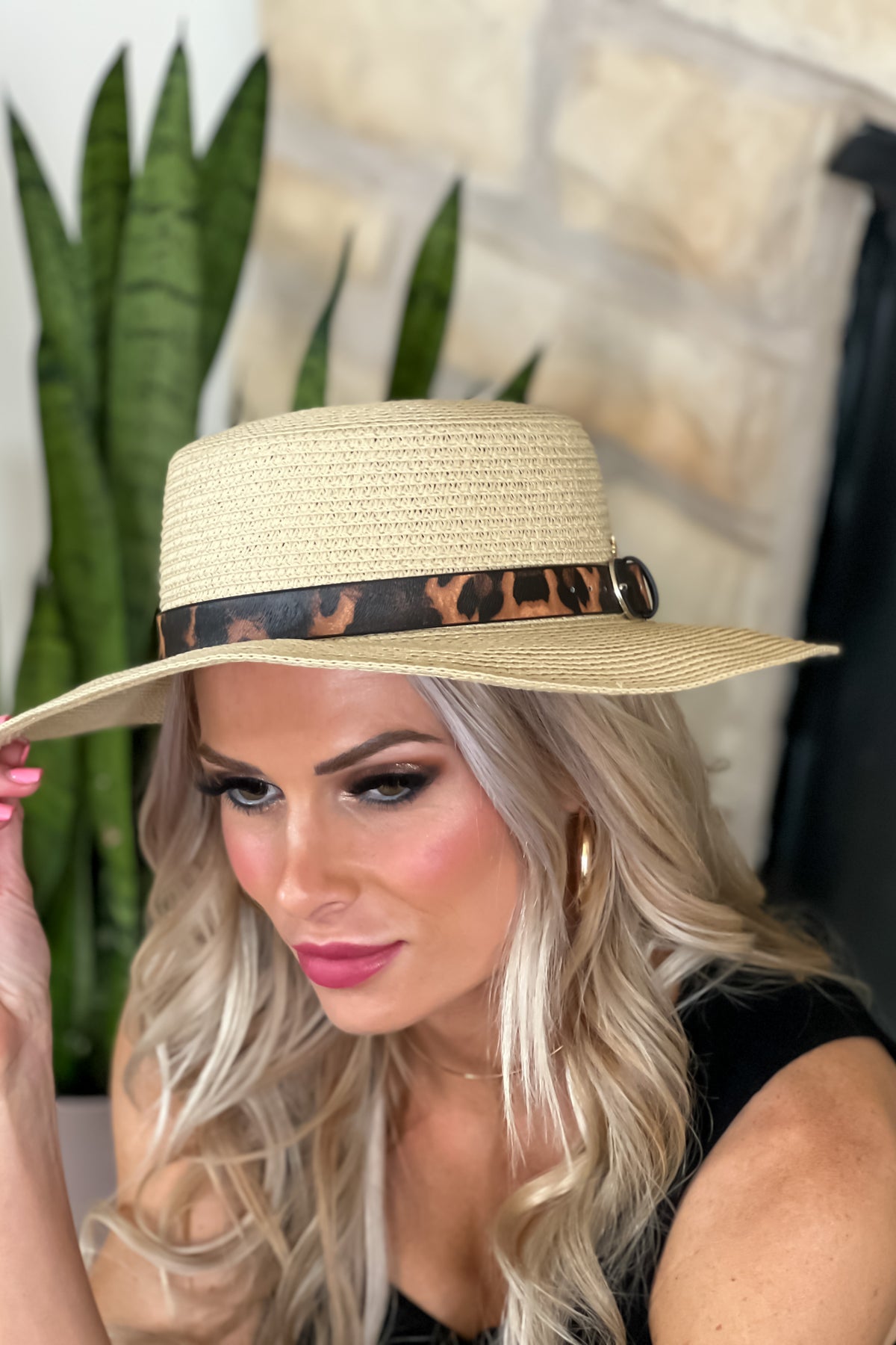 Villa Sun Hat With Leopard Leather Belt : Natural