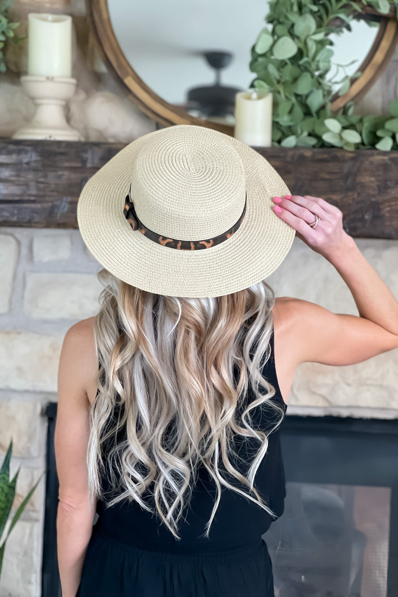 Villa Sun Hat With Leopard Leather Belt : Natural