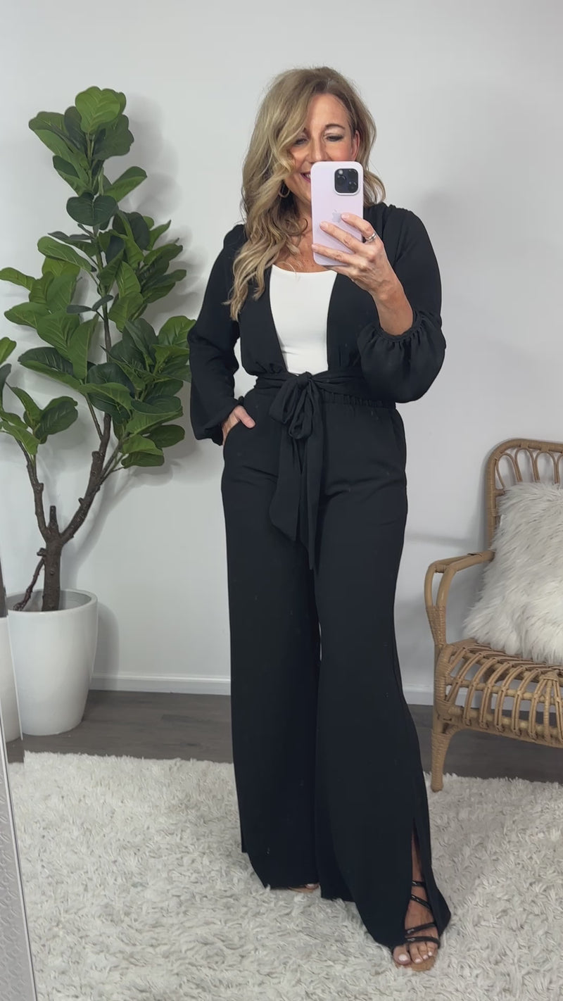 On The Move Tie Front Wrap Top : Black
