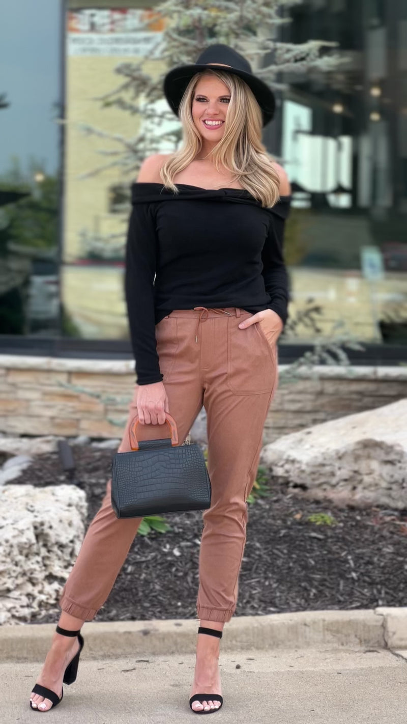 Tribal Desi Faux Suede Jogger : Sepia