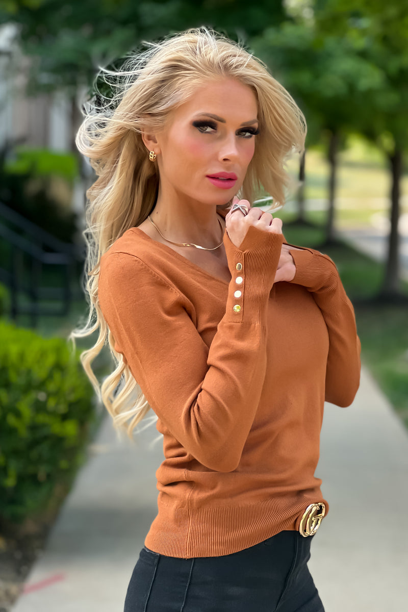 Perfect Lifestyle V-Neck Sweater : Toffee