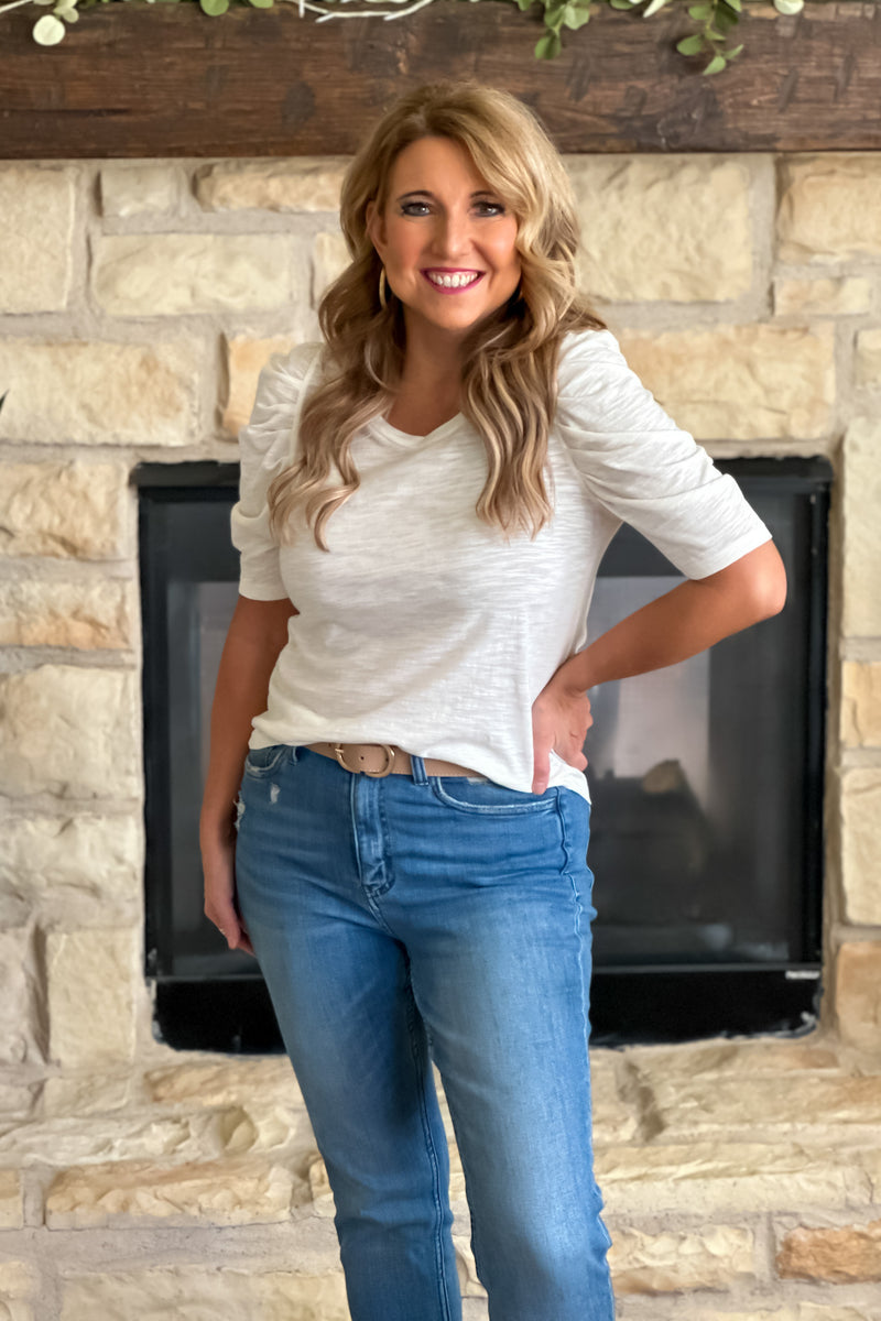 Liverpool Skylar Gathered Puff Sleeve Top : Cream