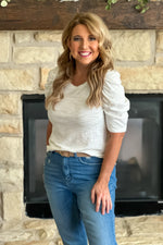 Liverpool Skylar Gathered Puff Sleeve Top : Cream