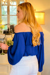 Sweet Remedy Ruffle Neck Balloon Crop Top : Royal Blue