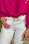 Shiny Perfection Pearl Circle Faux Leather Belt : White