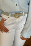 Shiny Perfection Pearl Circle Faux Leather Belt : Light Grey