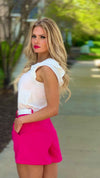 Good News Ribbed Double Ruffle Sleeve Top : White