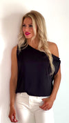 Always Ready Asymmetric Off Shoulder Top : Black