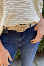 Touch Of Glam Pearl Faux Leather Belt : Ivory