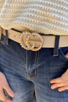Touch Of Glam Pearl Faux Leather Belt : Ivory