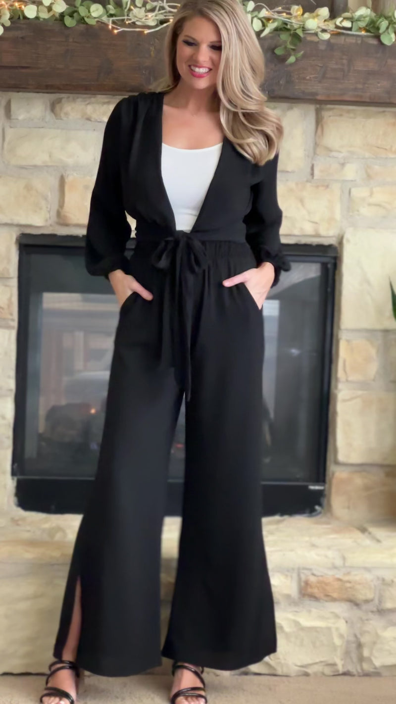 On The Move Tie Front Wrap Top : Black
