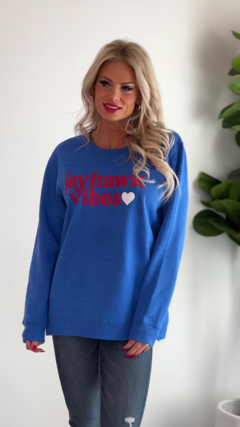 Jayhawk Vibes Side Slit Tunic Sweatshirt : Royal/Red