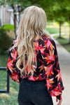 Love The Drama Bubble Sleeve Shift Blouse : Black/Red/Orange