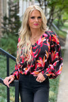 Love The Drama Bubble Sleeve Shift Blouse : Black/Red/Orange