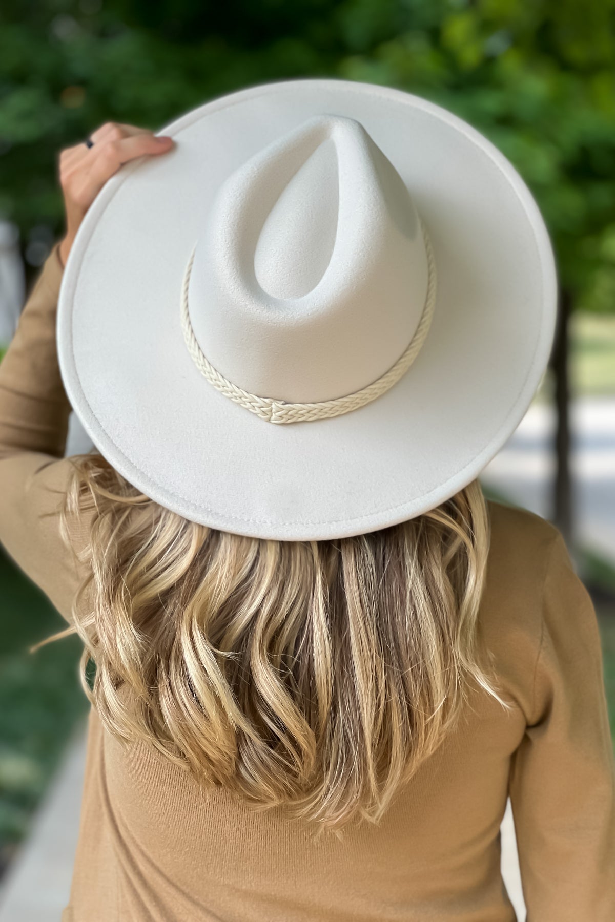 Trading Secrets Braided Belt Band Hat : Ivory