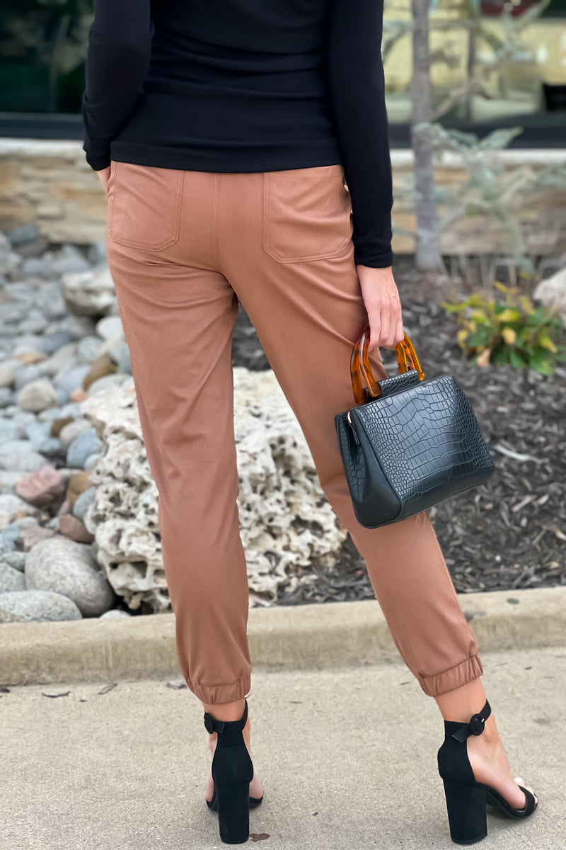 Tribal Desi Faux Suede Jogger : Sepia