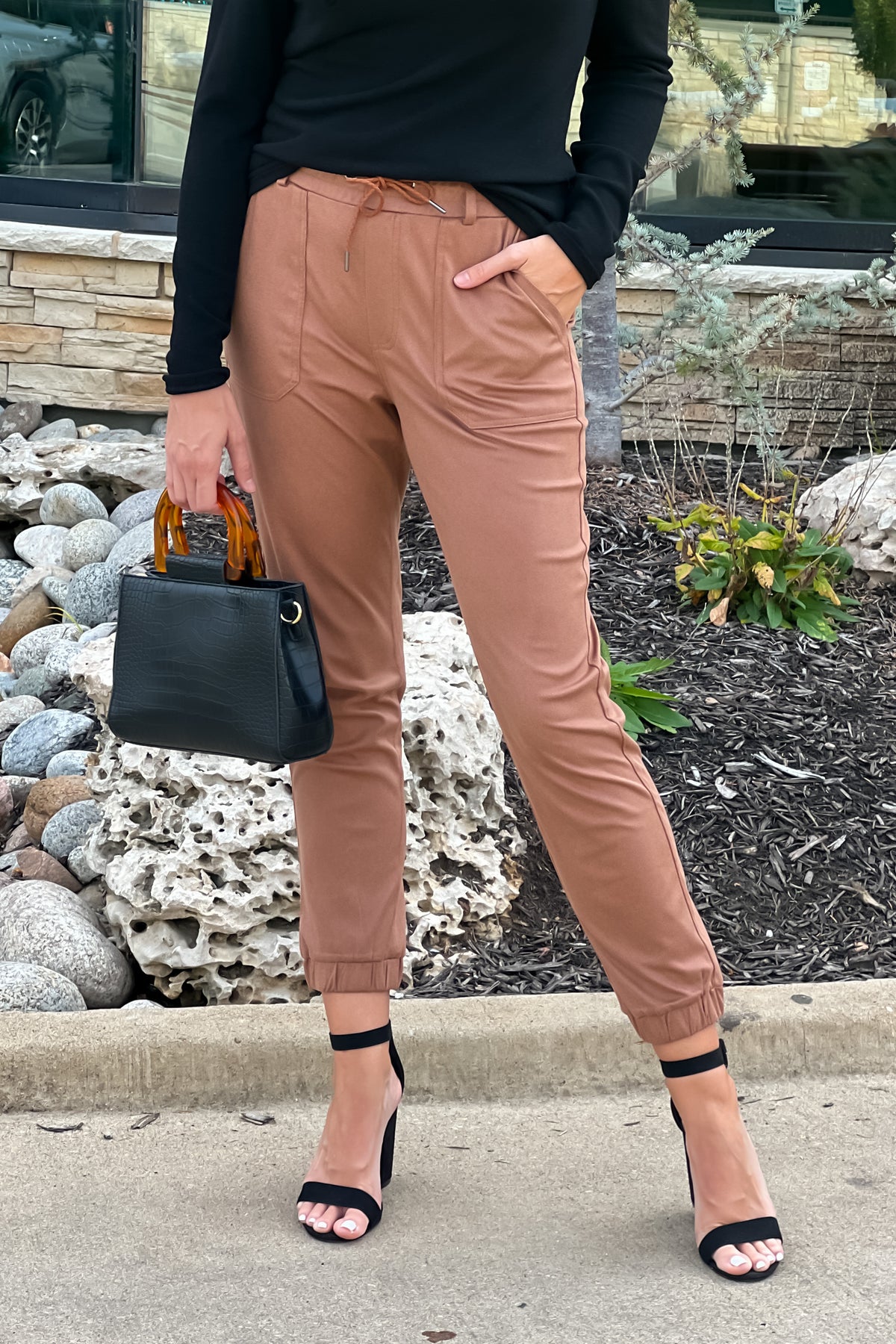 Tribal Desi Faux Suede Jogger : Sepia