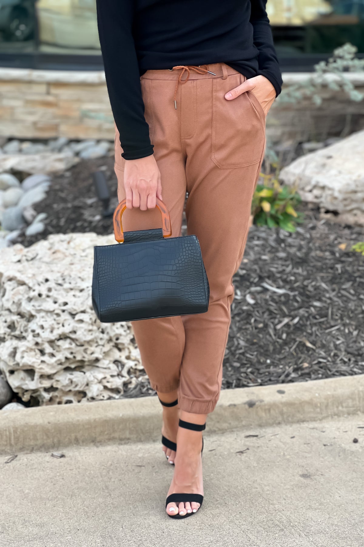 Tribal Desi Faux Suede Jogger : Sepia